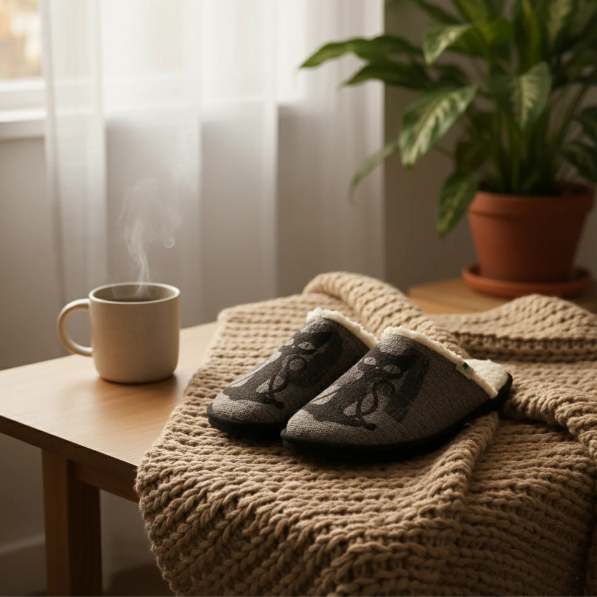 Vegan home slipper gray cat SUS012 - Image 3