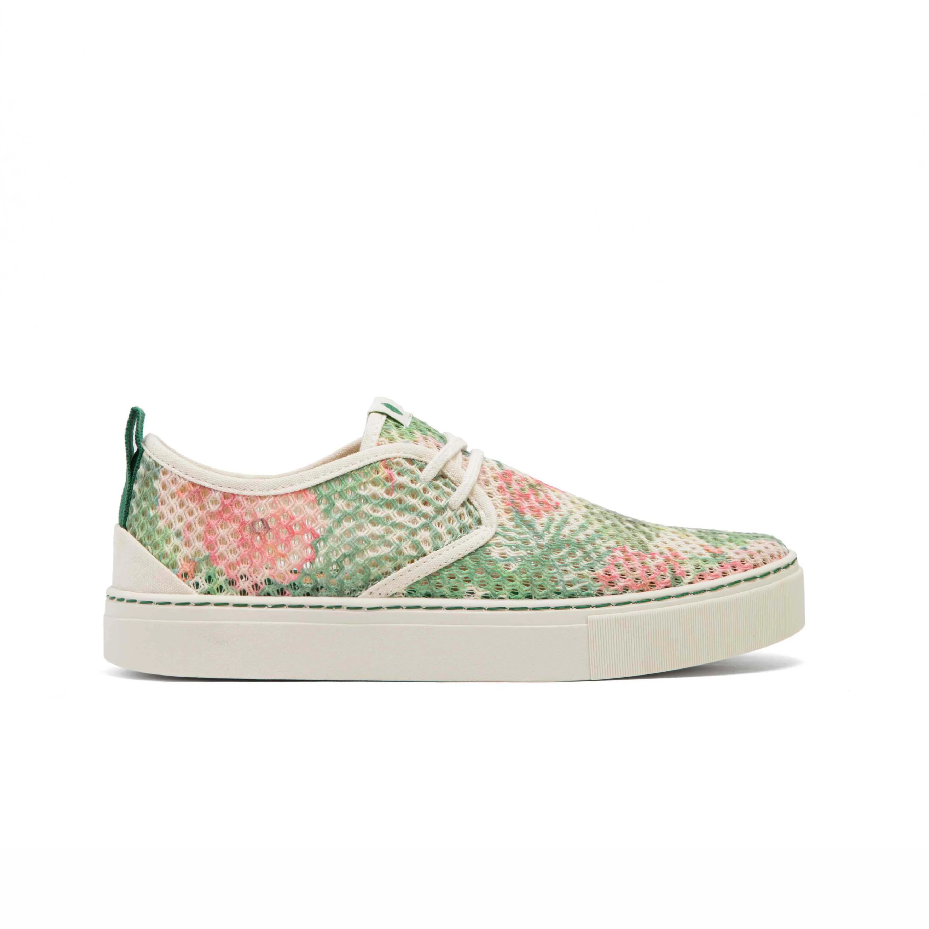 Vegan sneaker mesh white flowers SID039